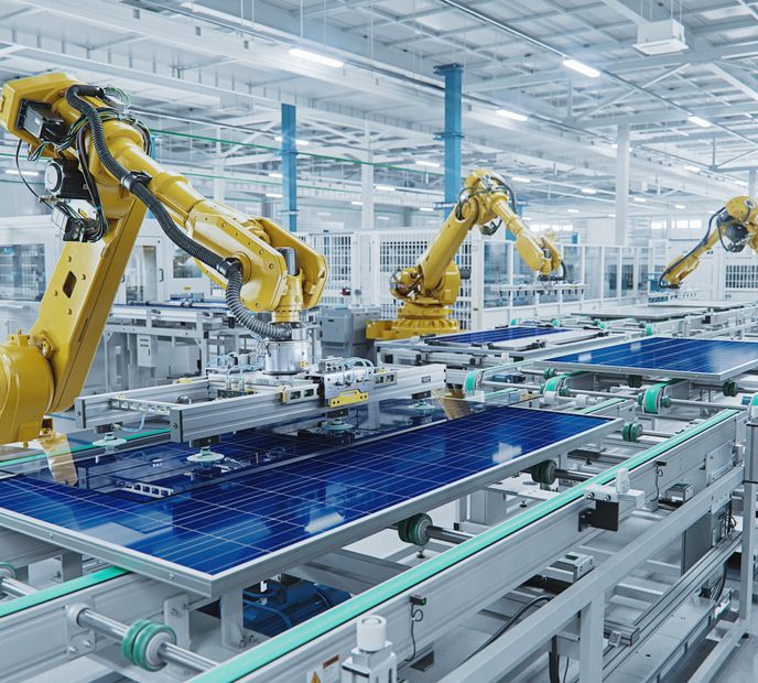 Robotic arms inside a manufacturing facility