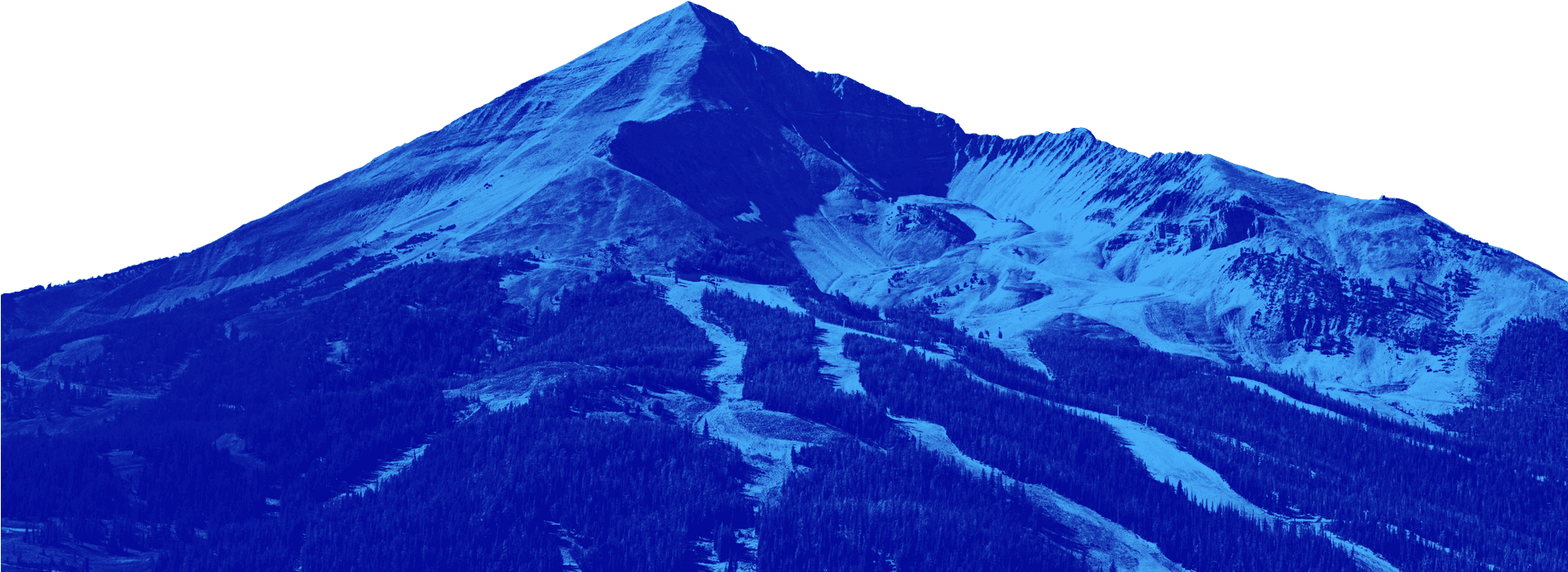 A snowy mountain with a blue overlay